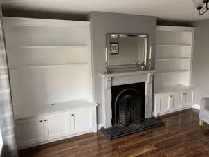 Full hight alcove units spray painted in white